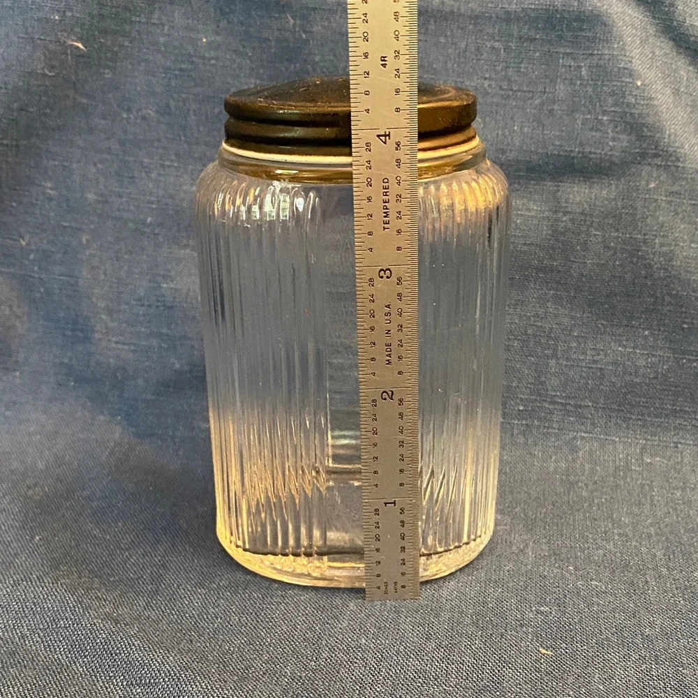 Vintage 1930’s Hoosier Pepper Shaker - Ribbed Clear Glass with Black Metal Lid